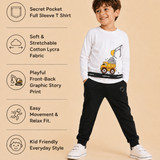 Pilolo Kids Soft Cotton Lycra Pocket Full Sleeve T-Shirt for Boys